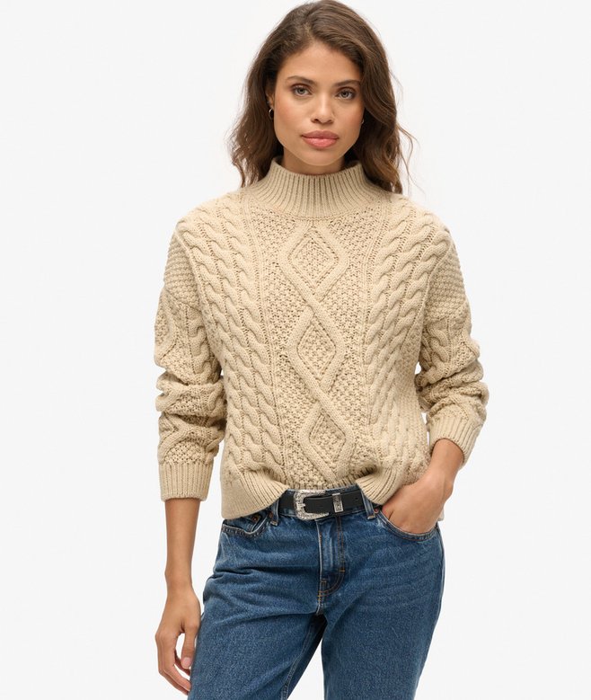 Superdry Jersey De Punto Trenzado Arán Con Cuello De Polo