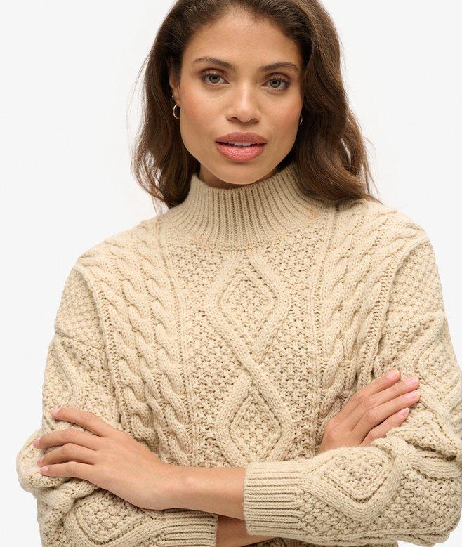 Superdry Jersey De Punto Trenzado Arán Con Cuello De Polo