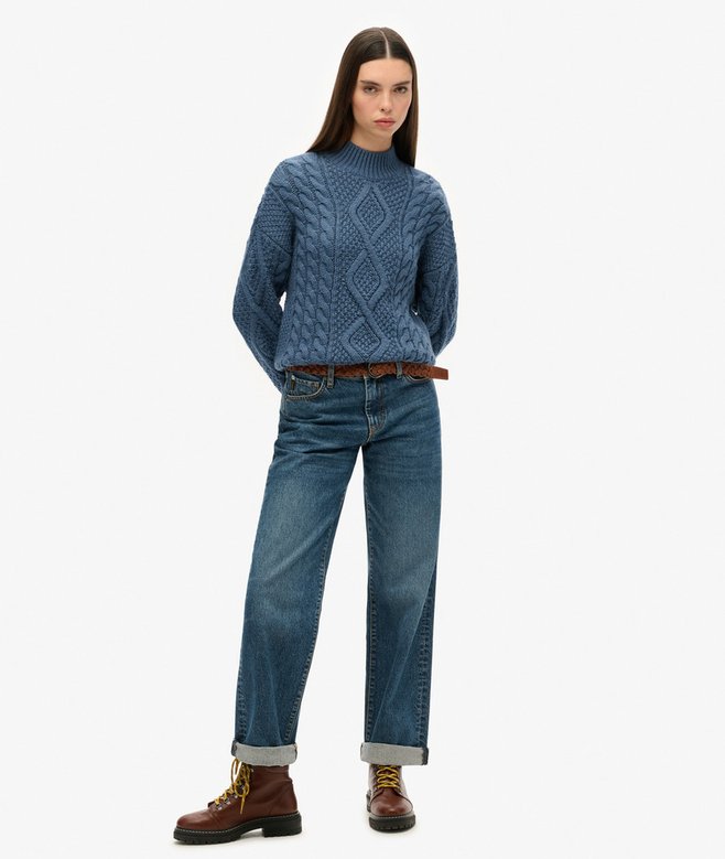 Superdry Jersey De Punto Trenzado Arán Con Cuello De Polo