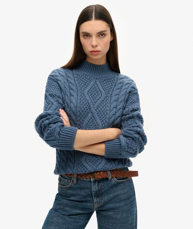 superdry Jersey de punto trenzado Arán con cuello de polo