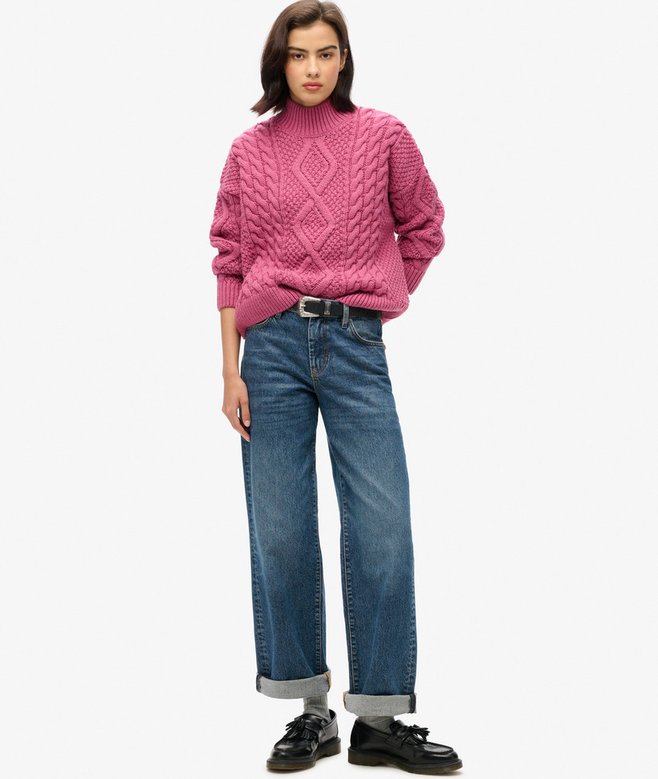 Superdry Jersey De Punto Trenzado Arán Con Cuello De Polo