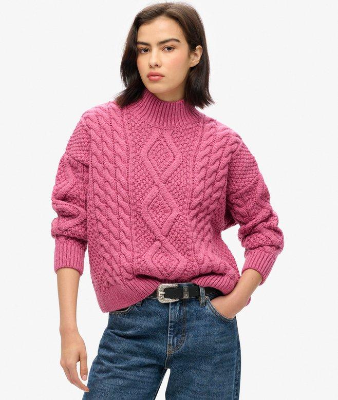 superdry Jersey de punto trenzado Arán con cuello de polo