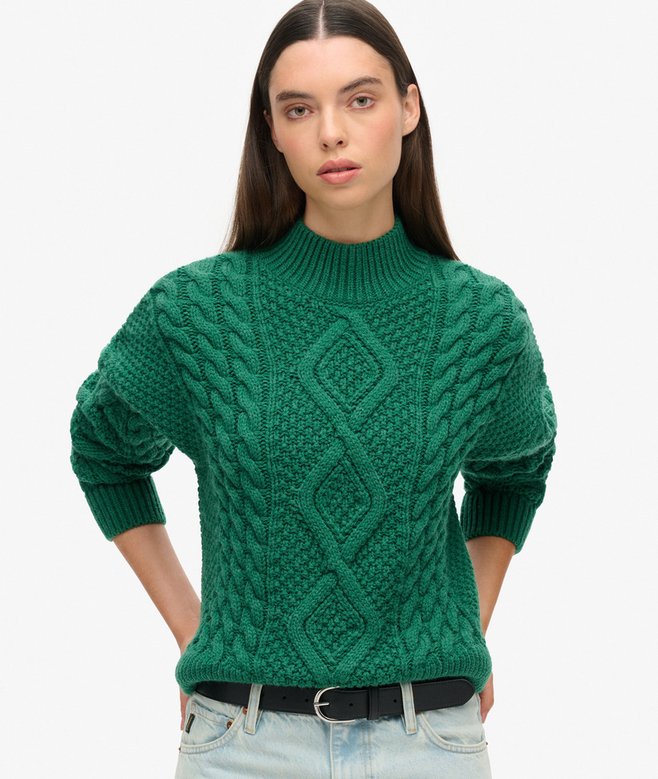 superdry Jersey de punto trenzado Arán con cuello de polo