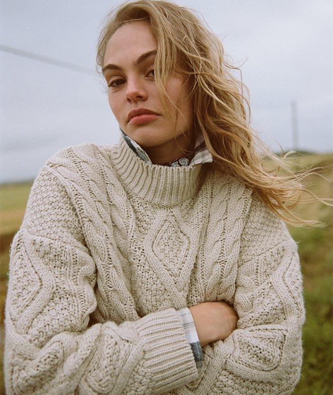 superdry Jersey de punto trenzado Arán con cuello de polo