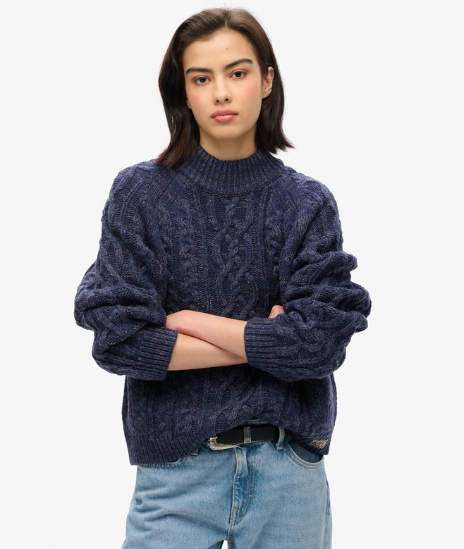 superdry Jersey de punto trenzado con cuello perkins