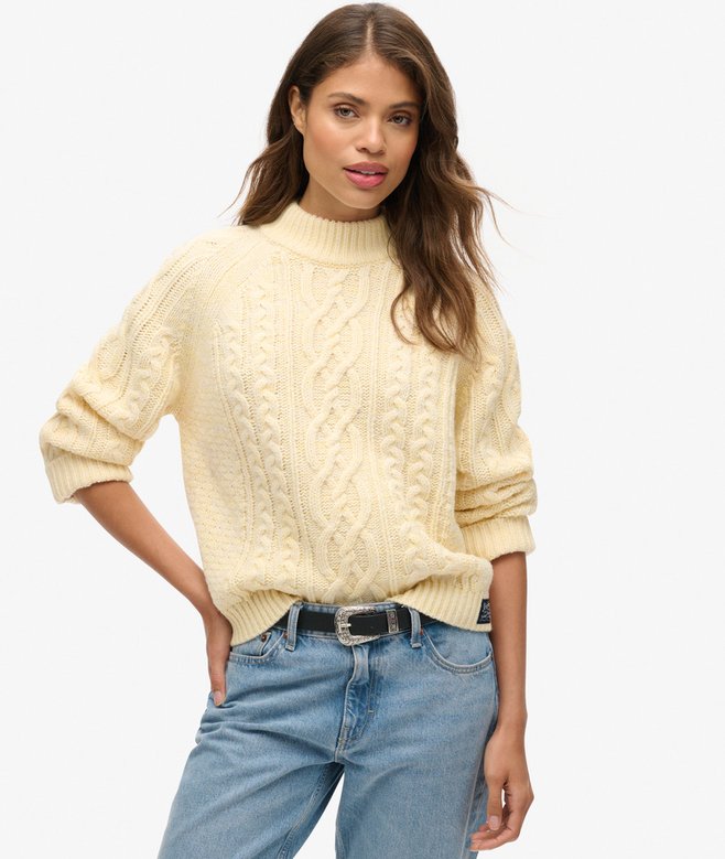 superdry Jersey de punto trenzado con cuello perkins