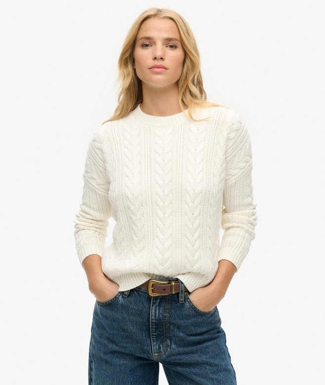 superdry Jersey de punto trenzado con cuello redondo y hombros caídos