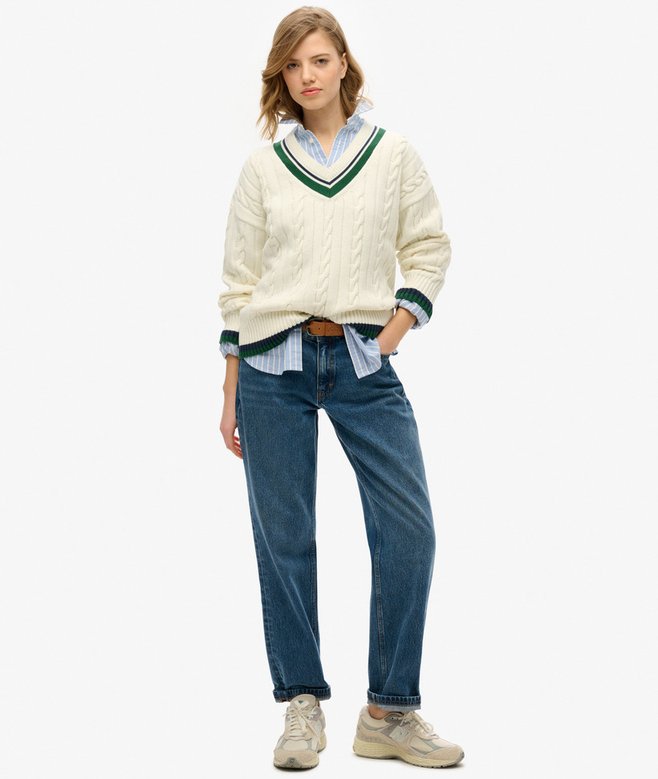 Superdry Jersey Extragrande De Punto De Cricket Con Cuello De Pico