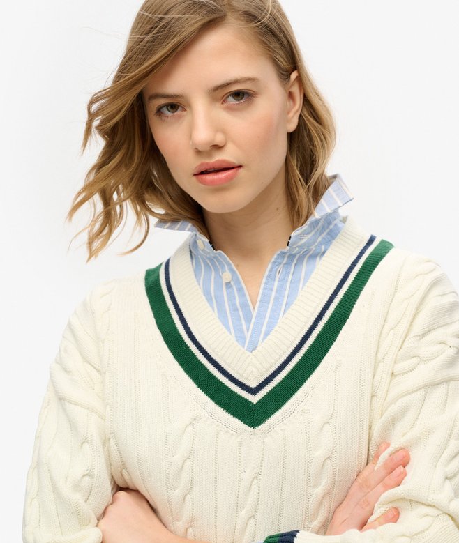 Superdry Jersey Extragrande De Punto De Cricket Con Cuello De Pico