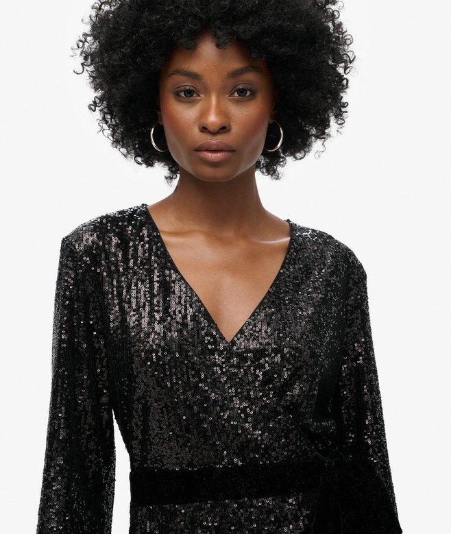 Superdry Minivestido Cruzado De Terciopelo Con Lentejuelas