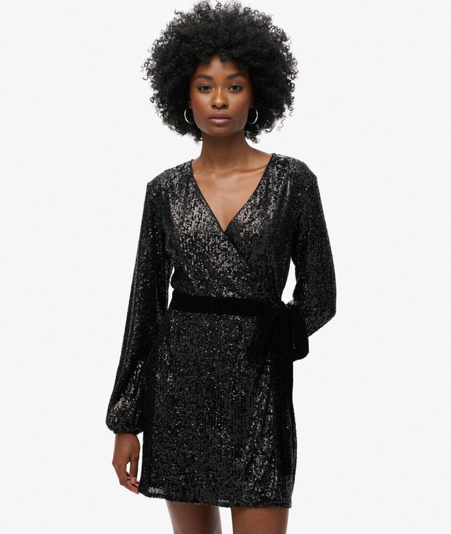 superdry Minivestido cruzado de terciopelo con lentejuelas
