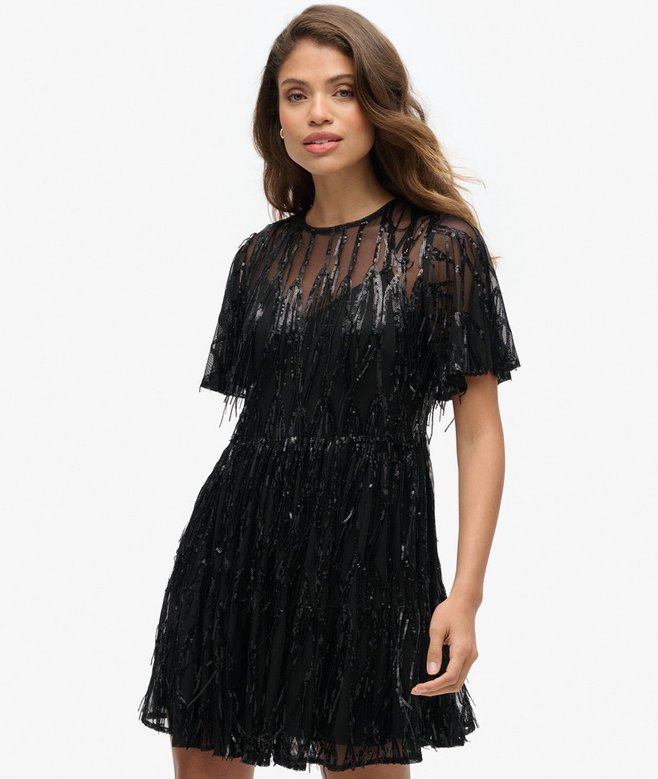 superdry Minivestido de malla escalonado con volumen