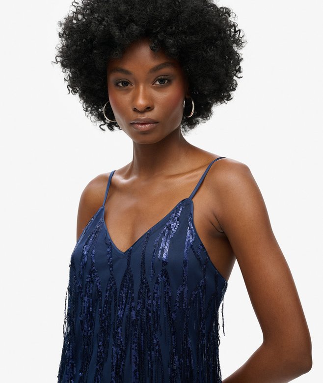 Superdry Minivestido De Tirantes Con Flecos Y Cuello De Pico