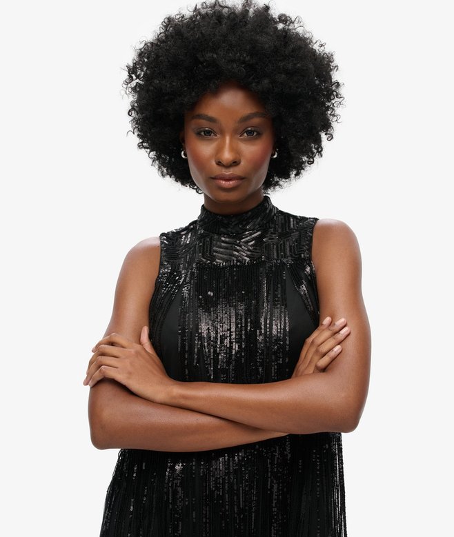 Superdry Minivestido Evasé De Lentejuelas Con Flecos