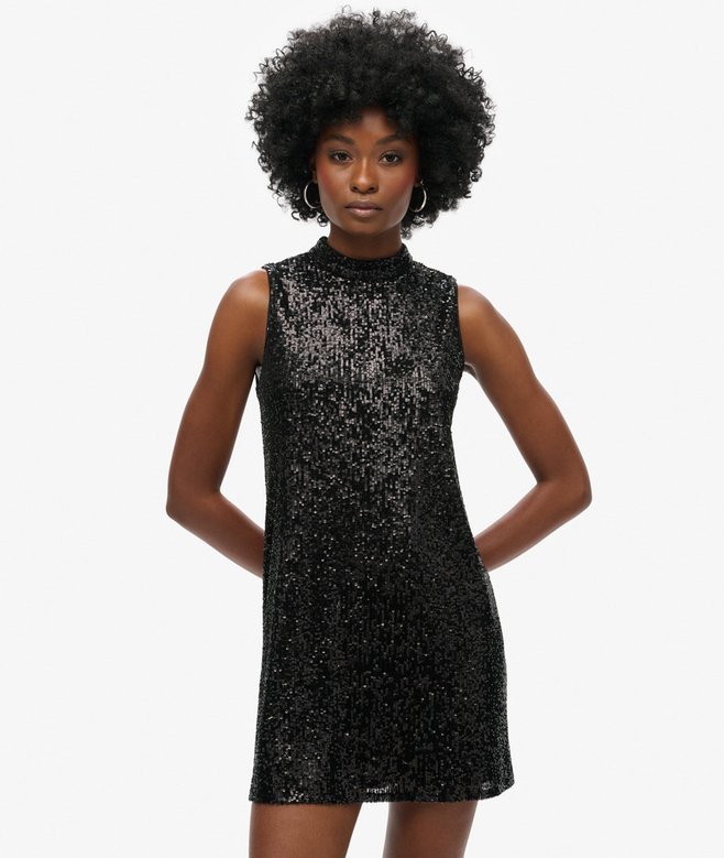 superdry Minivestido evasé de lentejuelas sin mangas