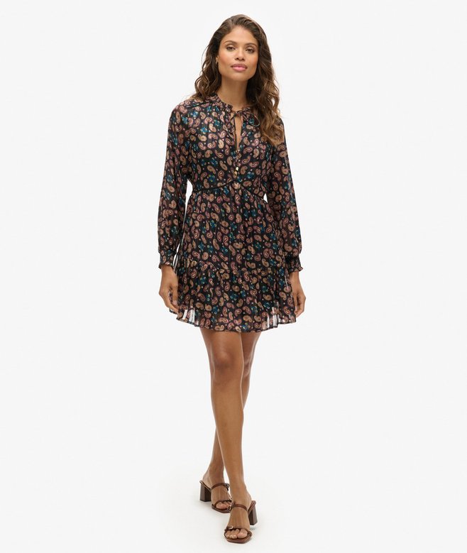 Superdry Minivestido Metalizado De Manga Larga Estampado