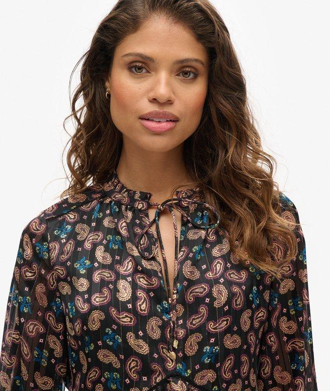 Superdry Minivestido Metalizado De Manga Larga Estampado