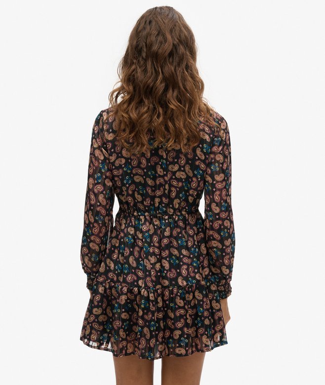 Superdry Minivestido Metalizado De Manga Larga Estampado