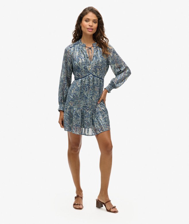 Superdry Minivestido Metalizado De Manga Larga Estampado