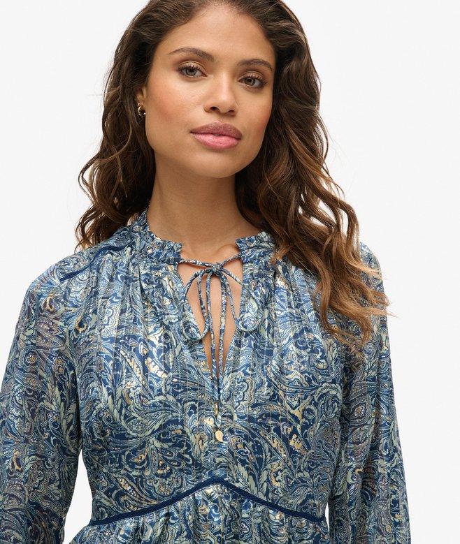 Superdry Minivestido Metalizado De Manga Larga Estampado