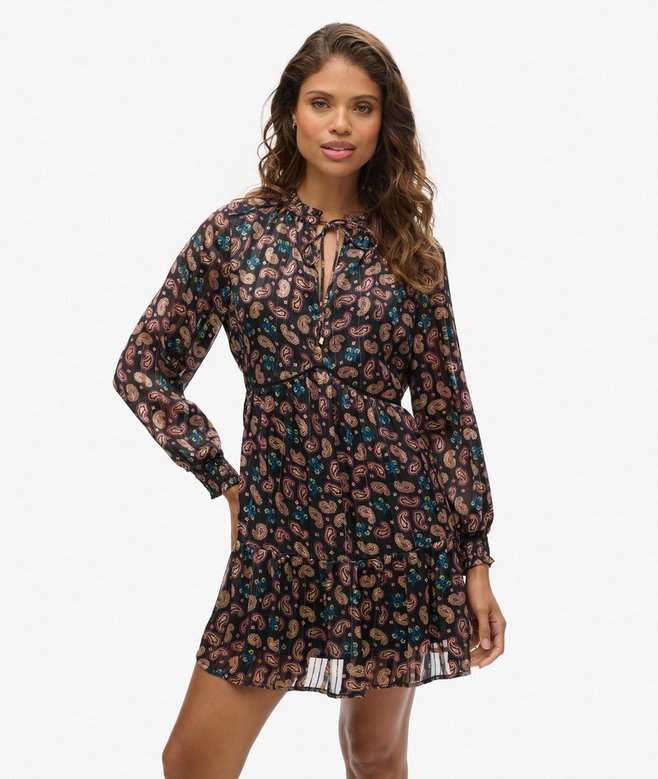 superdry Minivestido metalizado de manga larga estampado