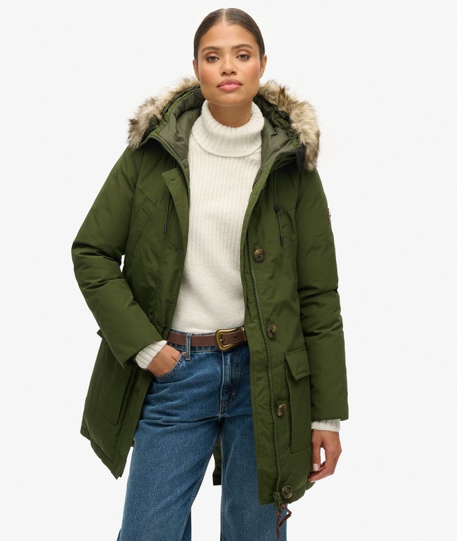 superdry Parka de plumón con capucha y pelo sintético