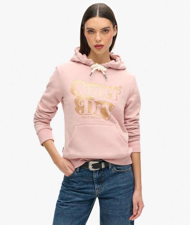 superdry Sudadera con capucha purpurina y logotipo Retro