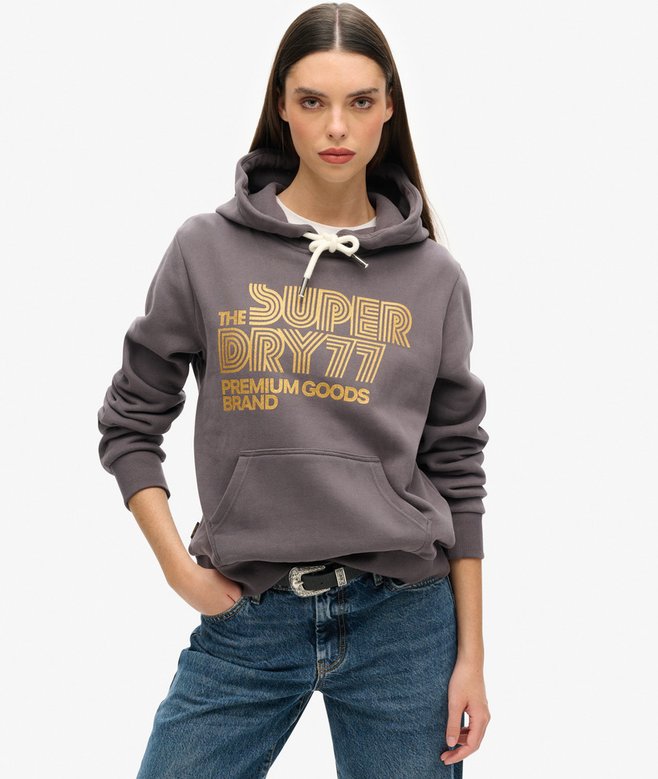 superdry Sudadera con capucha purpurina y logotipo Retro