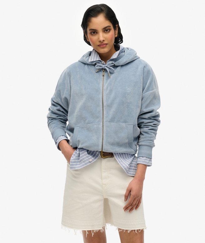 superdry Sudadera con capucha y cremallera de velvetón