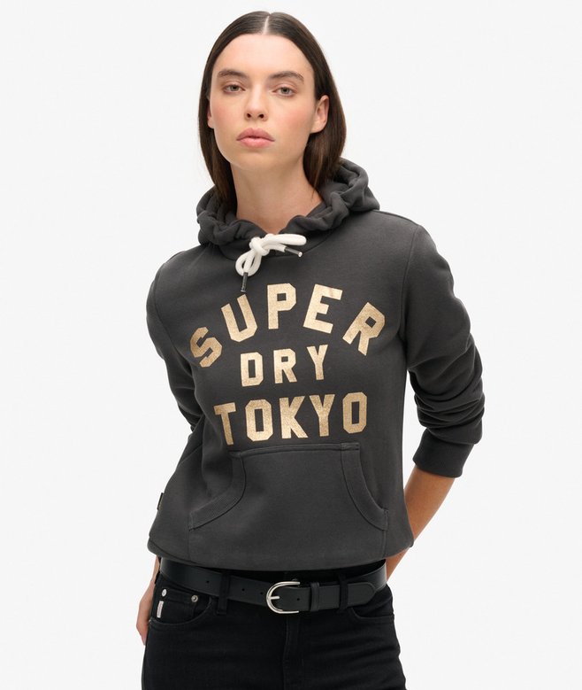 superdry Sudadera con capucha y logotipo gráfico con purpurina