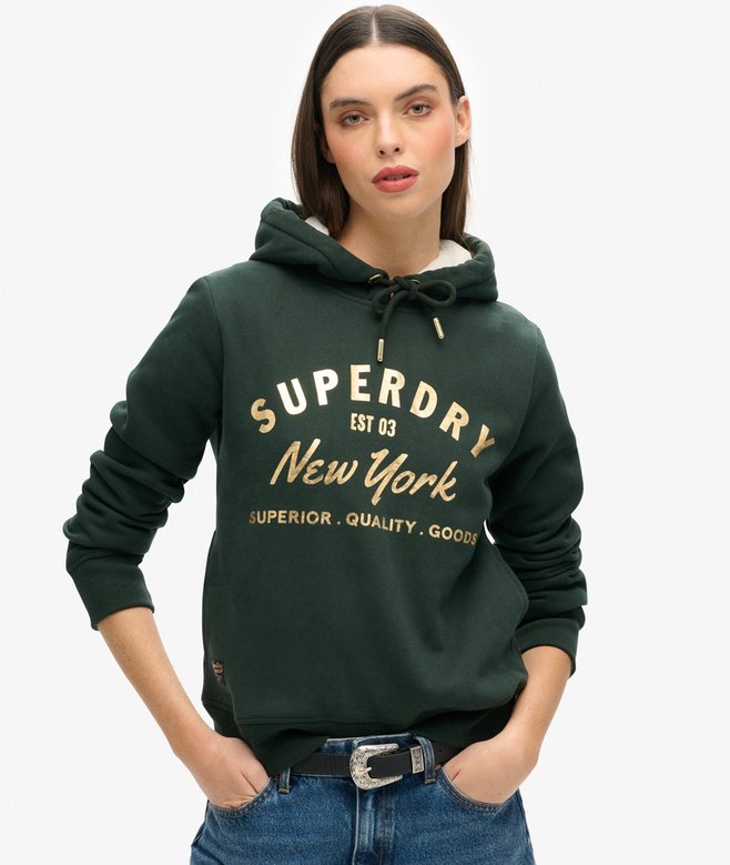 superdry Sudadera con capucha y logotipo metalizado Luxe