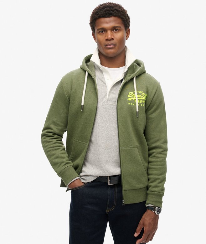 superdry Sudadera gráfica con capucha y cremallera con logo Vintage neón