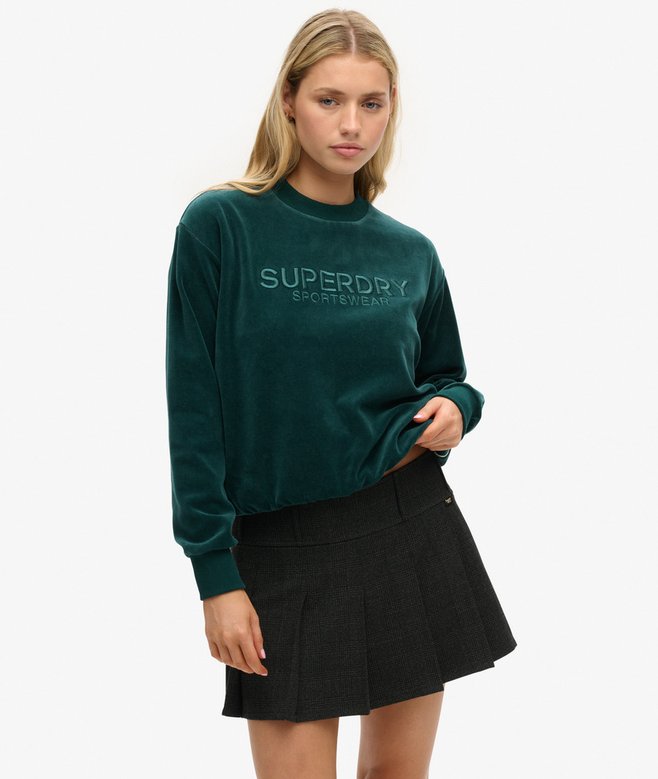 superdry Sudadera gráfica de velvetón cuello redondo y corte cuadrado