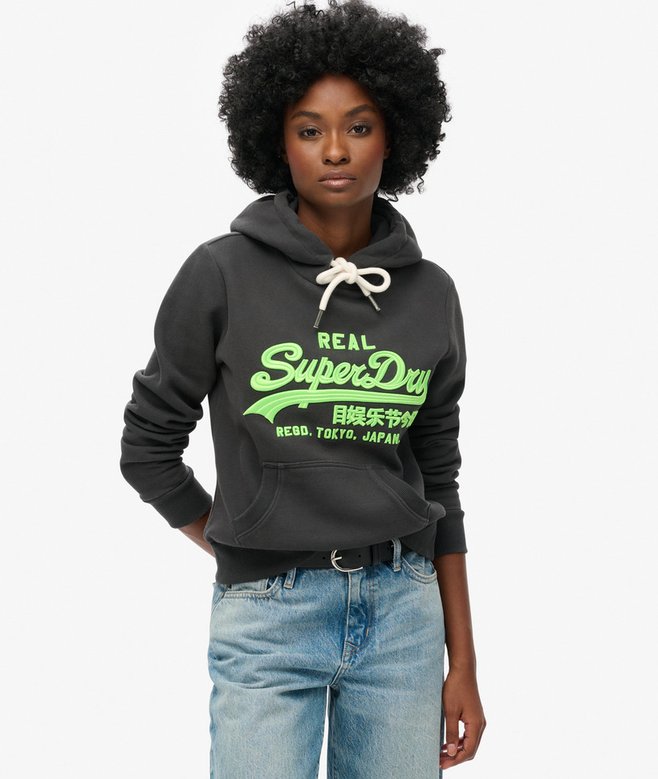 superdry Sudadera gráfica flúor con capucha y logotipo bordado Vintage