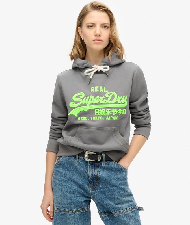 superdry Sudadera gráfica flúor con capucha y logotipo bordado Vintage