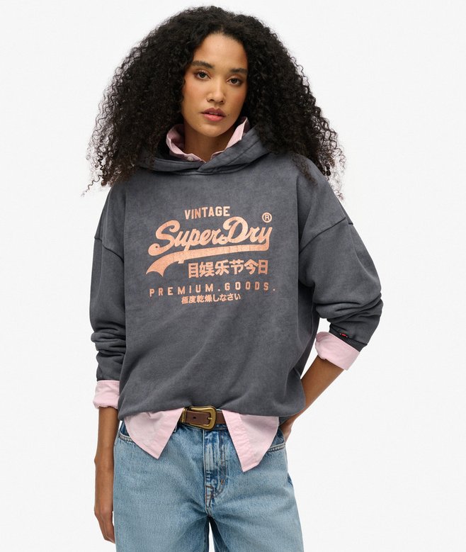 superdry Sudadera holgada con capucha y logotipo metalizado Vintage