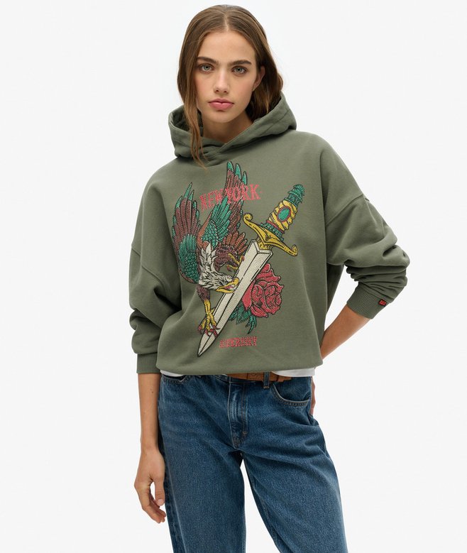 superdry Sudadera holgada con capucha y motivo de tatuaje Neo Trad