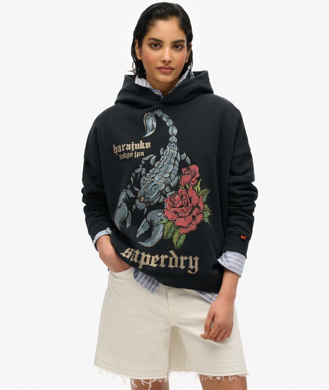 superdry Sudadera holgada con capucha y motivo de tatuaje Neo Trad