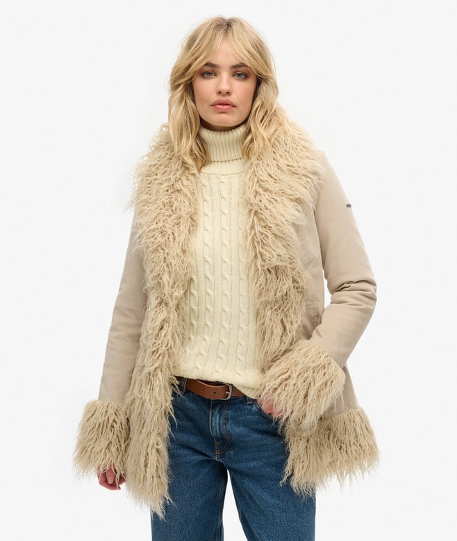 superdry Abrigo afgano con forro de pelo sintético