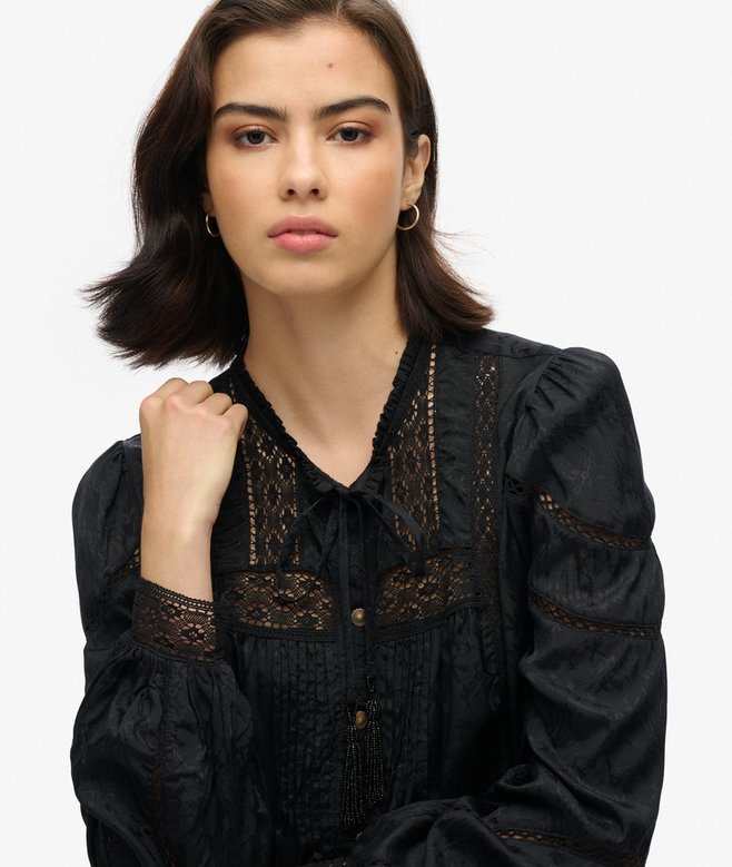 Superdry Blusa De Encaje De Manga Larga