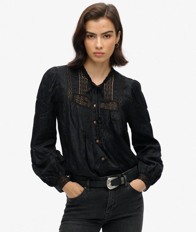 superdry Blusa de encaje de manga larga