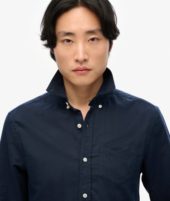 Superdry Camisa De Algodón Y Lino De Manga Larga