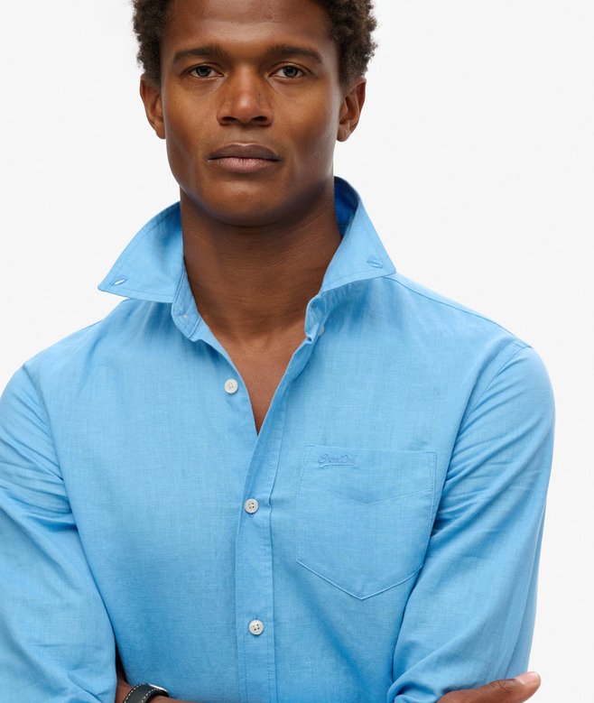 Superdry Camisa De Algodón Y Lino De Manga Larga