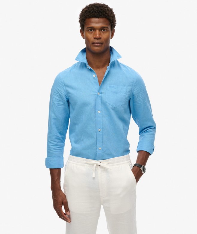 superdry Camisa de algodón y lino de manga larga