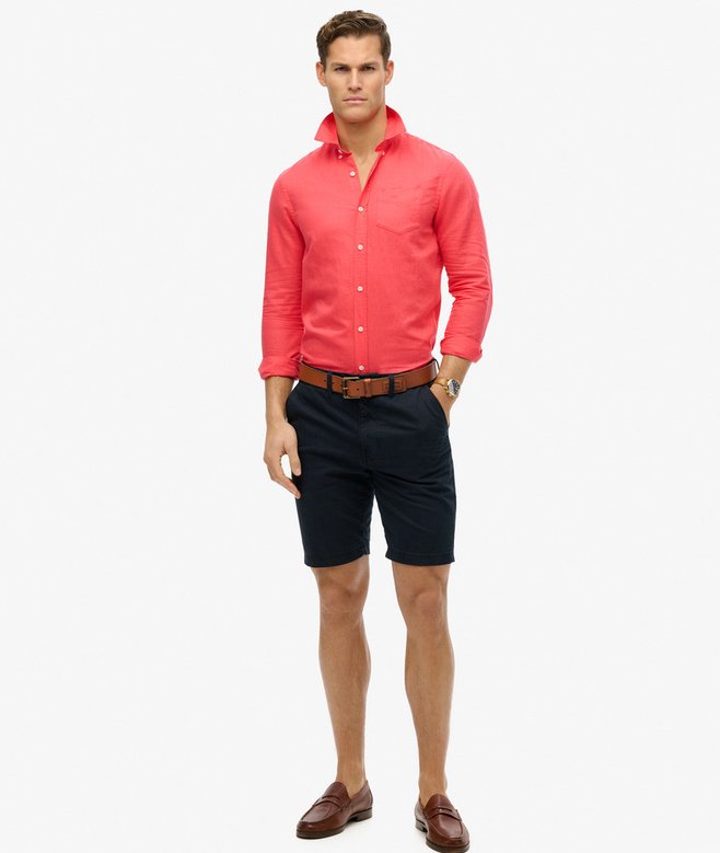 Superdry Camisa De Algodón Y Lino De Manga Larga