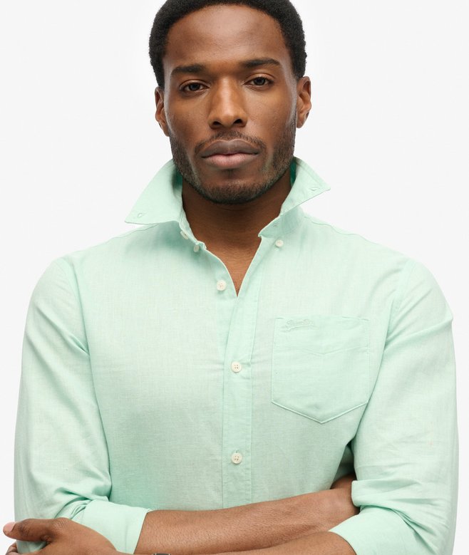 Superdry Camisa De Algodón Y Lino De Manga Larga