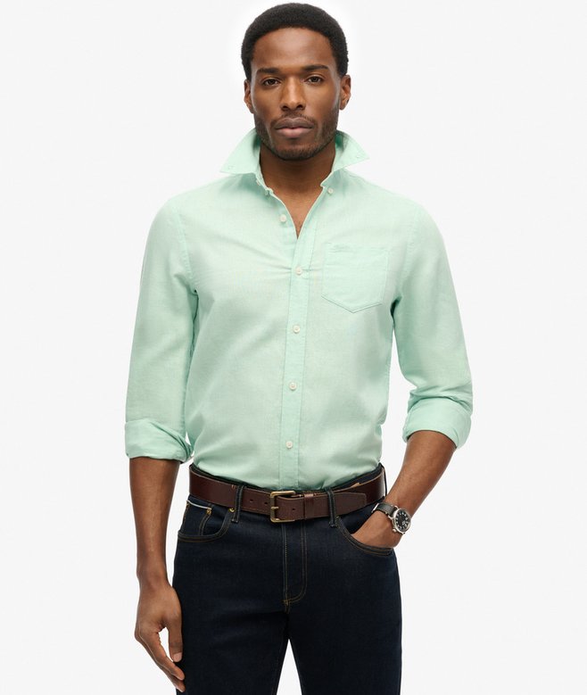 superdry Camisa de algodón y lino de manga larga