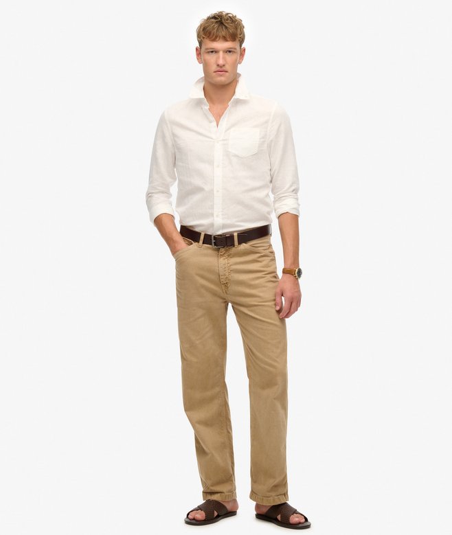 Superdry Camisa De Algodón Y Lino De Manga Larga