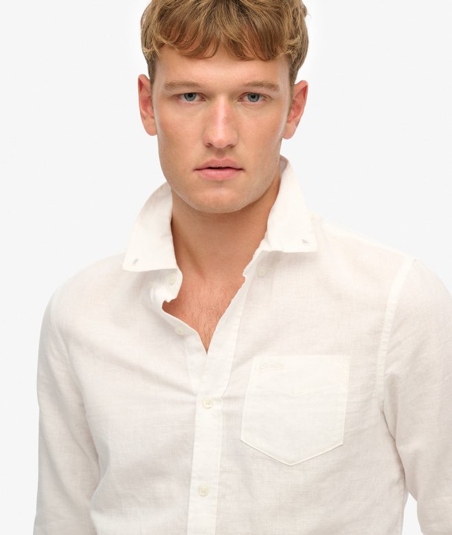 Superdry Camisa De Algodón Y Lino De Manga Larga