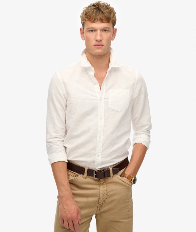 superdry Camisa de algodón y lino de manga larga